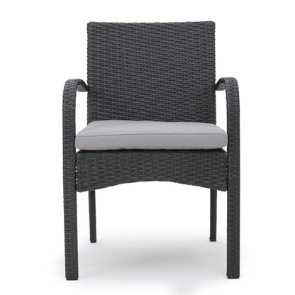 Grey PE Rattan Patio Dining Chairs Set of 2