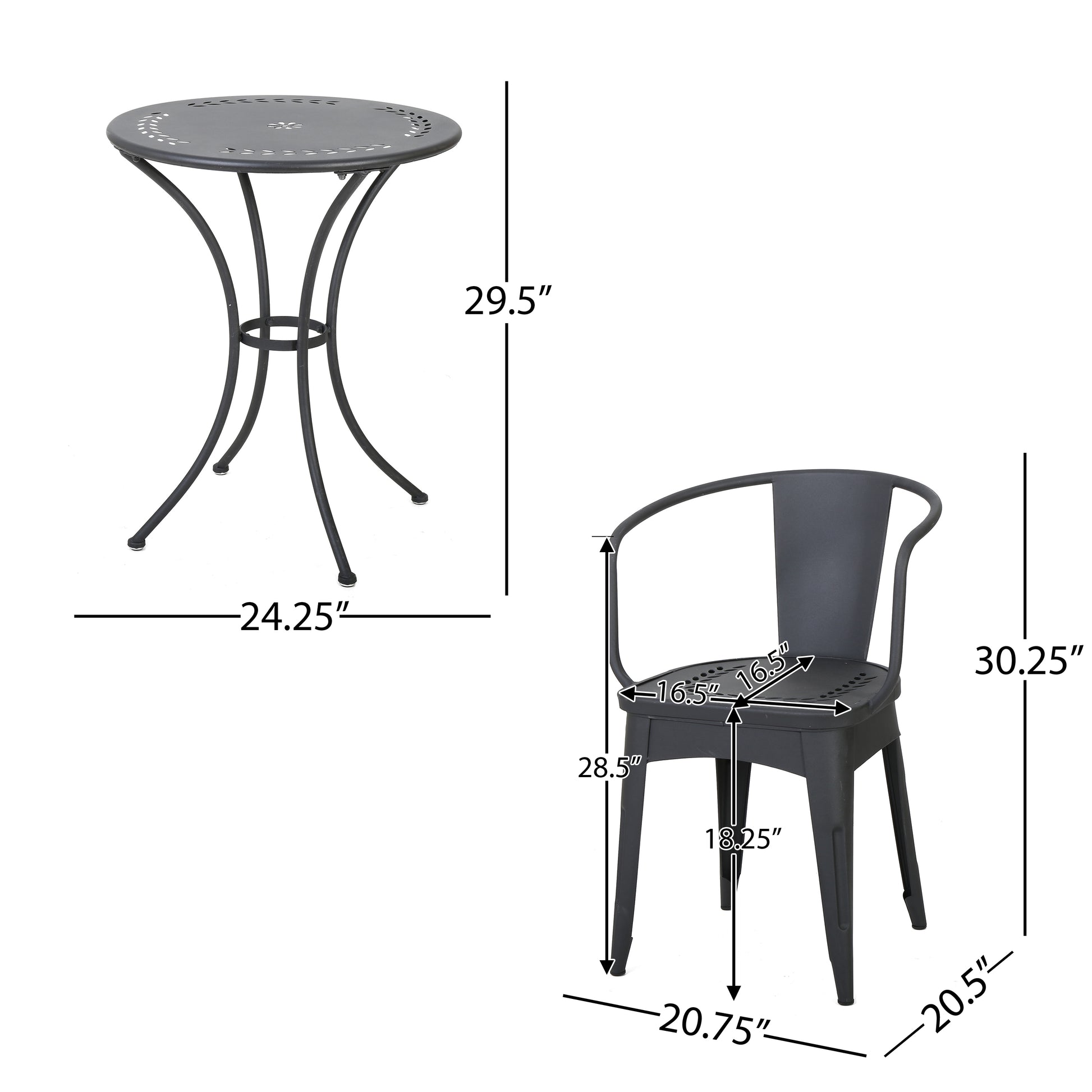 Black Iron Bistro Set 3 Piece Patio Table & Chairs