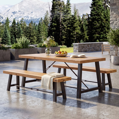 Outdoor 3 Pieces Acacia Wood Dining Set,Teak Finish