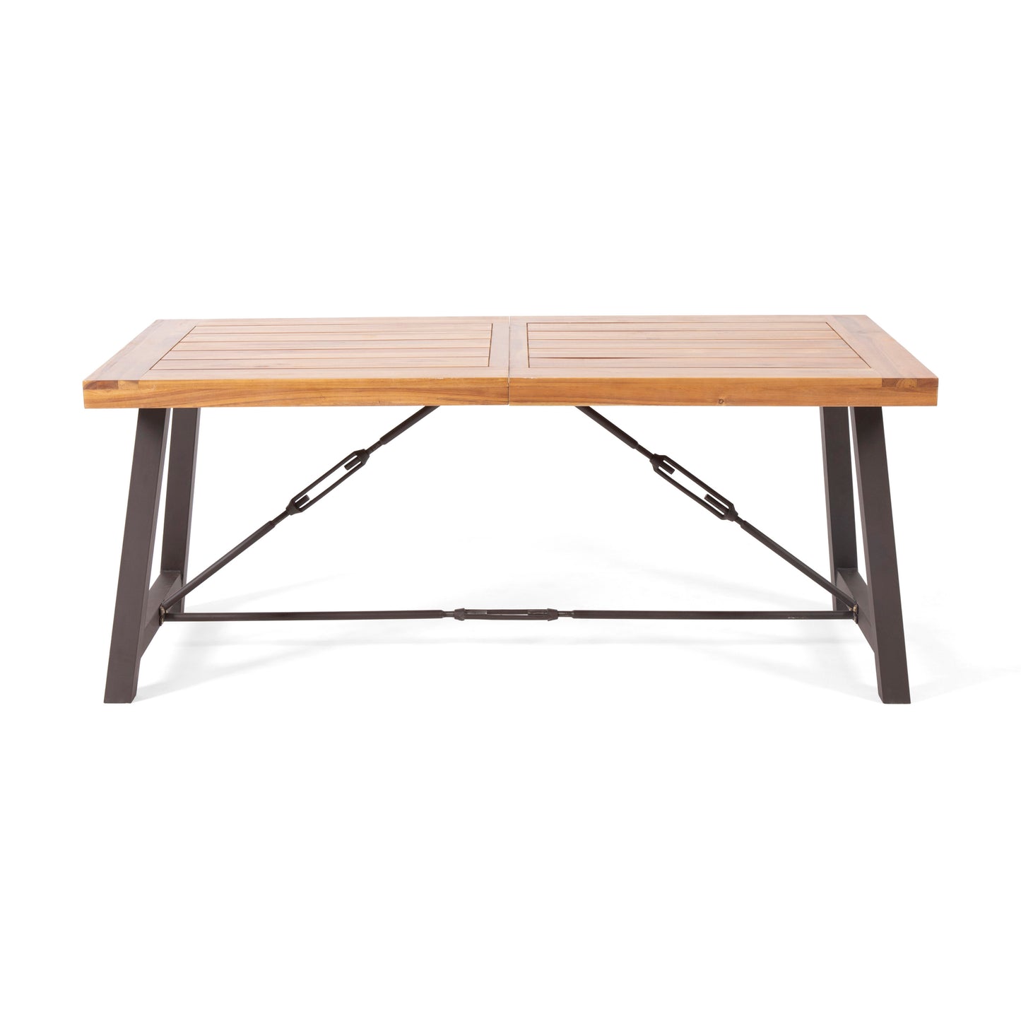 Teak Acacia Wood Outdoor Dining Table - Metal Base, 70"