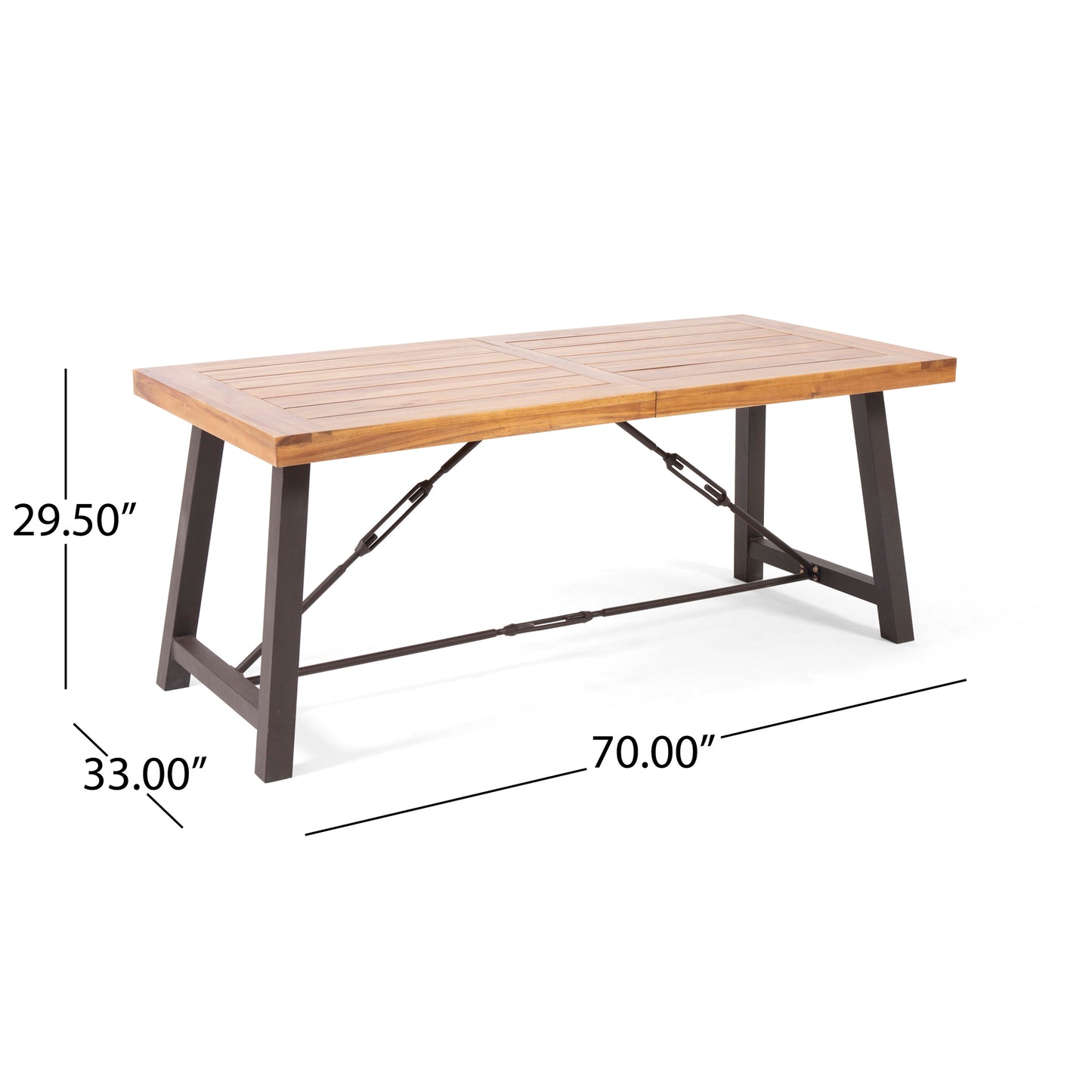 Teak Acacia Wood Outdoor Dining Table - Metal Base, 70"