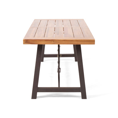 Teak Acacia Wood Outdoor Dining Table - Metal Base, 70"