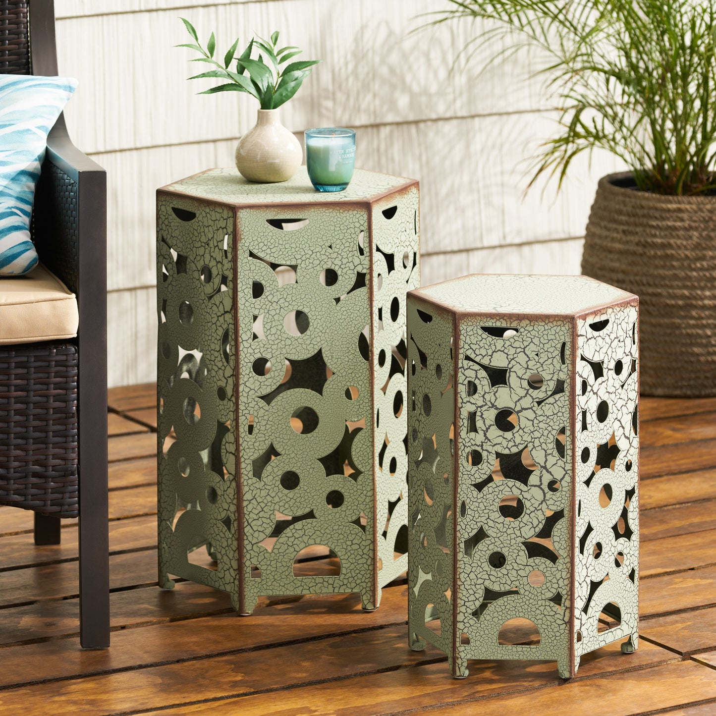 Antique Green Iron Accent Table - Outdoor Patio Set