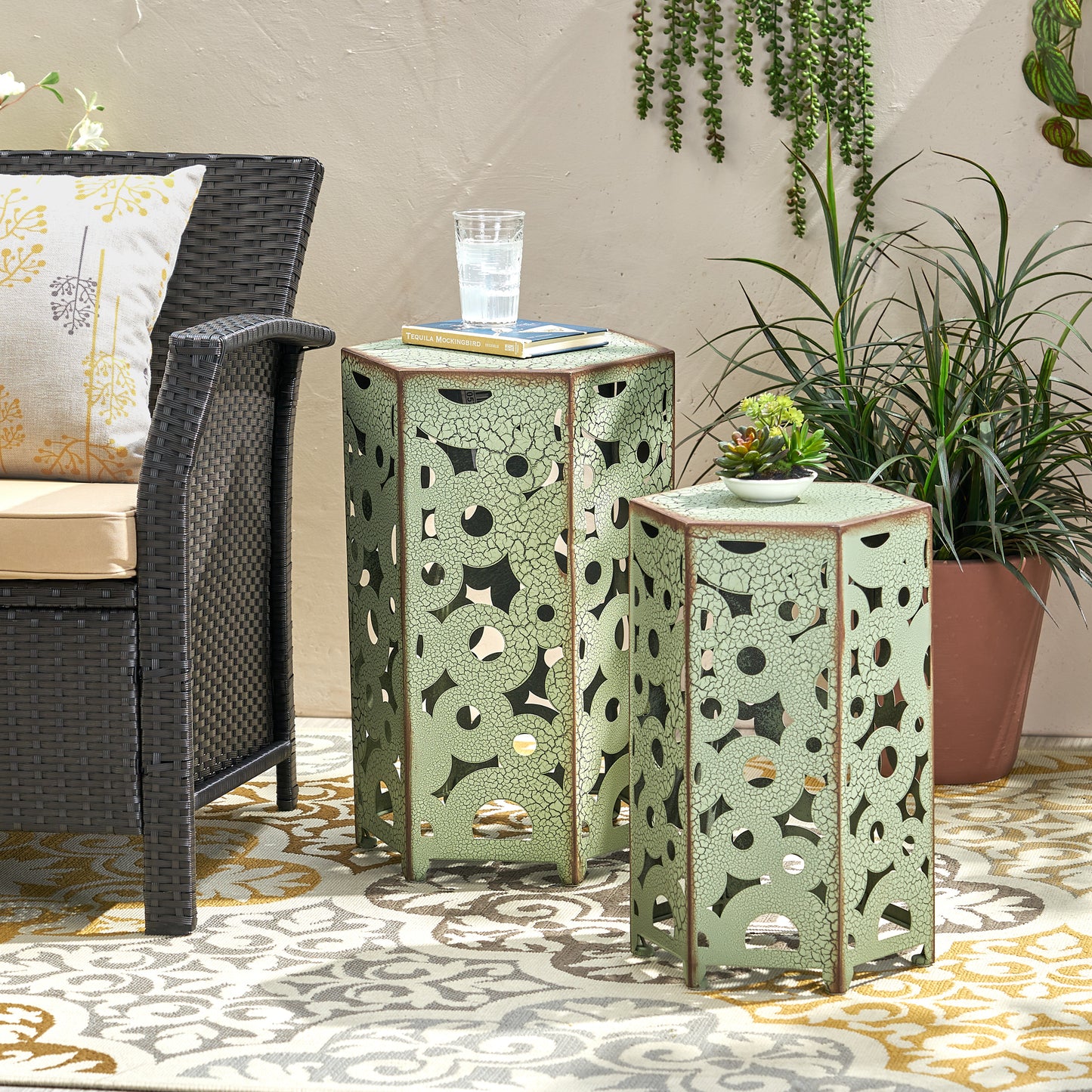Antique Green Iron Accent Table - Outdoor Patio Set