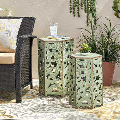 Antique Green Iron Accent Table - Outdoor Patio Set