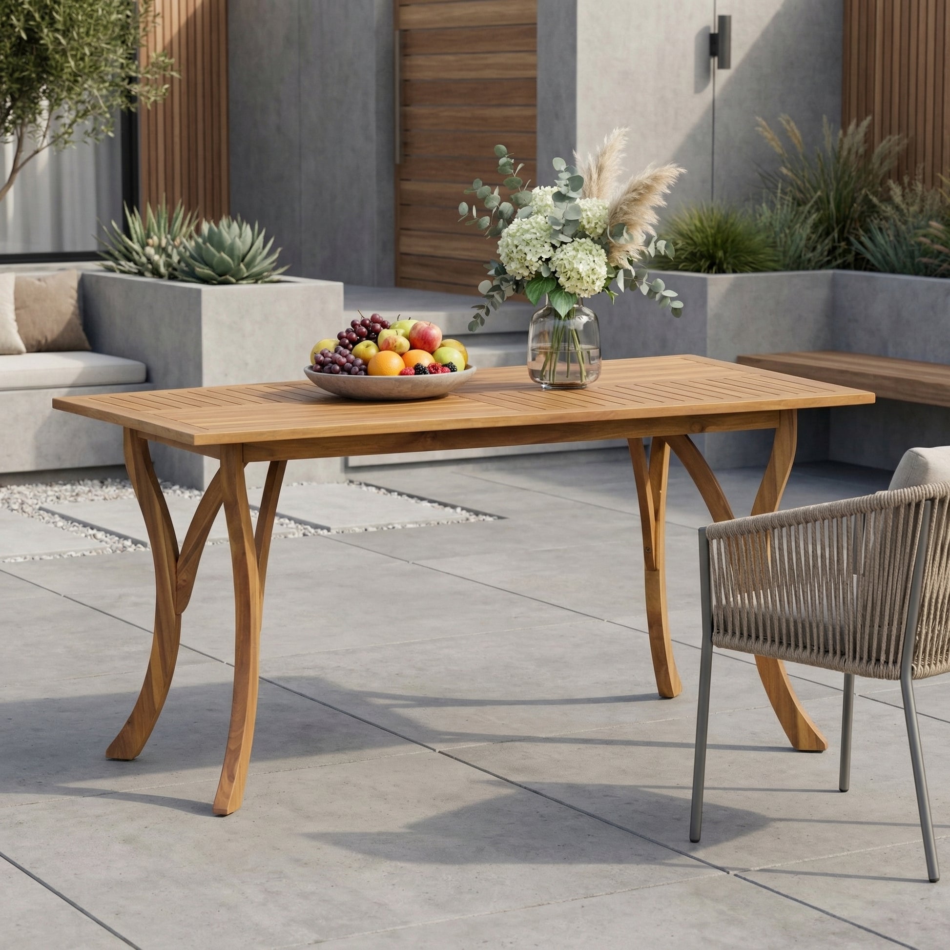 Outdoor 59 Inch Rectangular Solid Wood Table Dining Table,Teak Finish