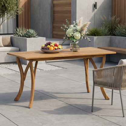 Outdoor 59 Inch Rectangular Solid Wood Table Dining Table,Teak Finish