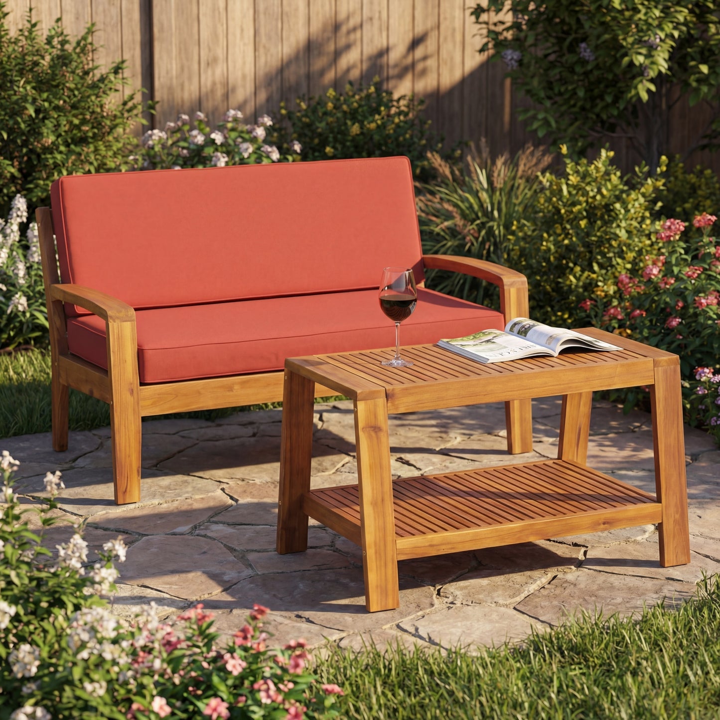 Red Teak Acacia Outdoor Seating Set for Garden & Poolside