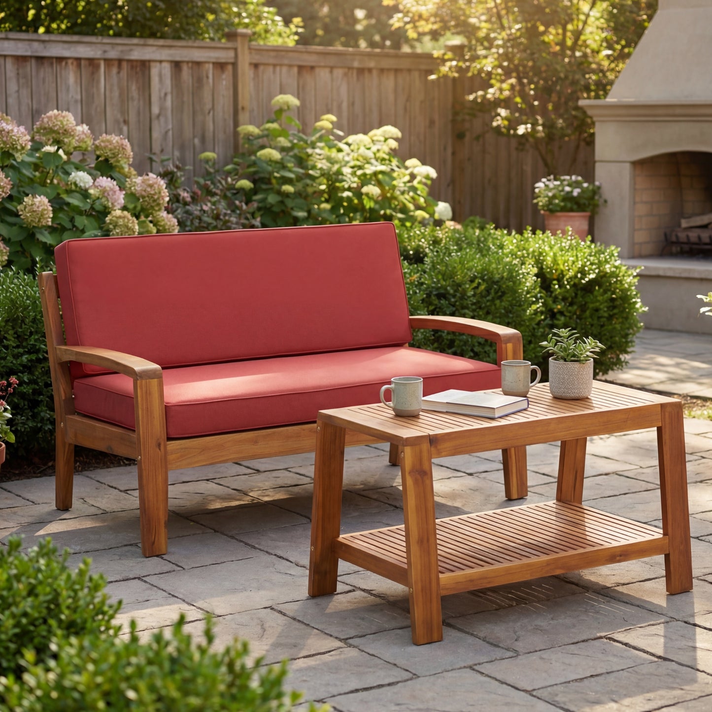 Red Teak Acacia Outdoor Seating Set for Garden & Poolside