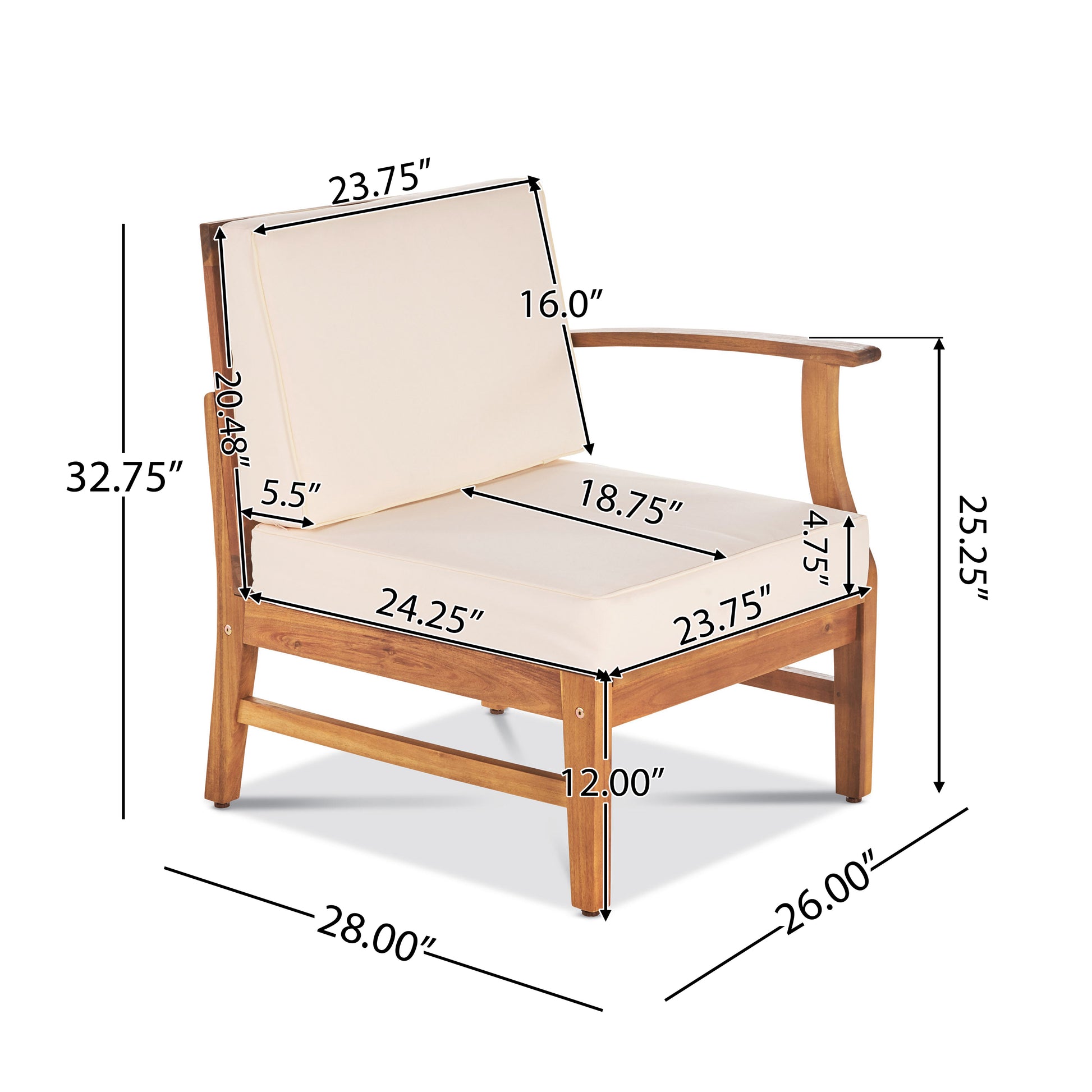 PERLA 3 Seater Sofa & Table Set - Cream Acacia Wood Patio Furniture