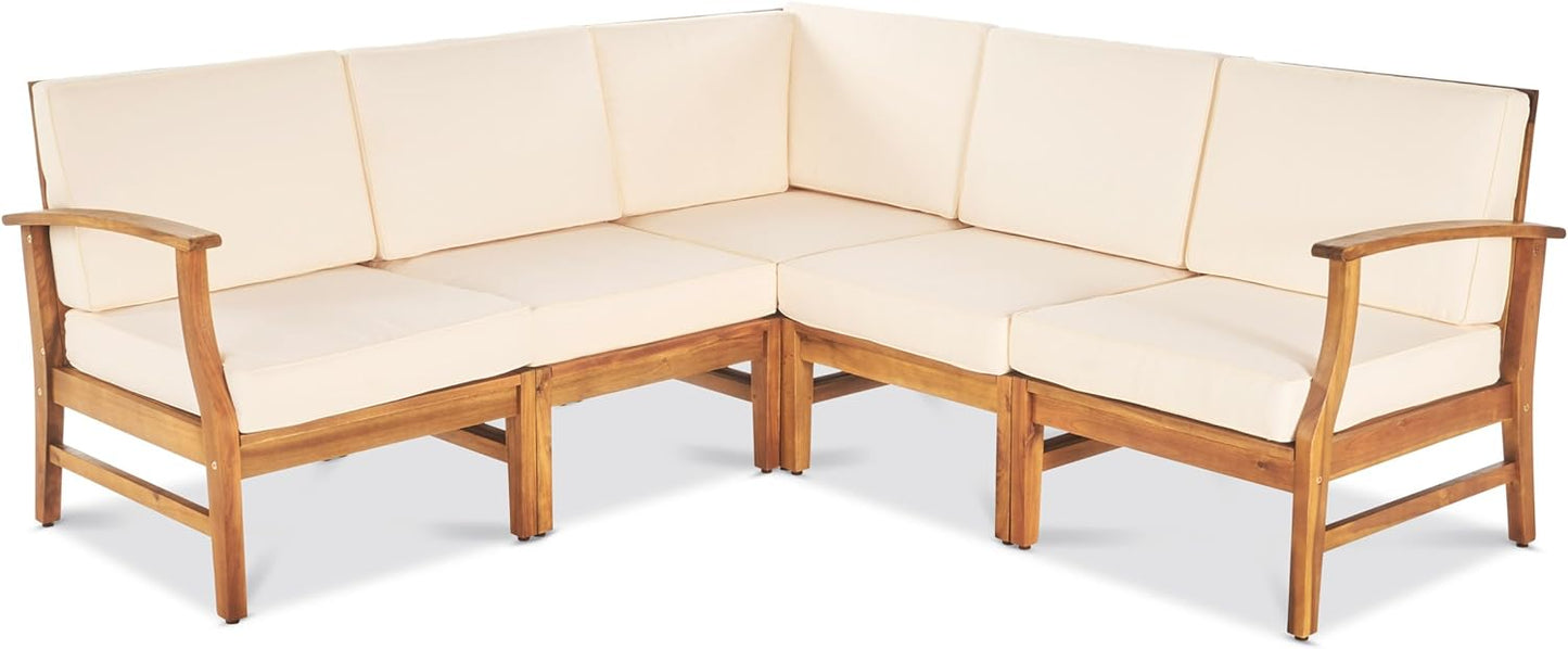 Cream Acacia Wood Poolside Sofa Set for Garden Patio Seating