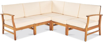 Cream Acacia Wood Poolside Sofa Set for Garden Patio Seating