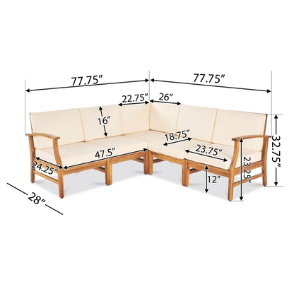 Cream Acacia Wood Poolside Sofa Set for Garden Patio Seating
