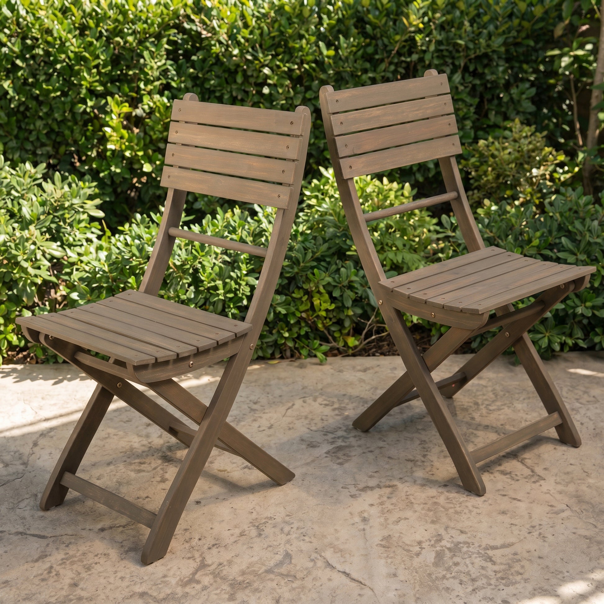 Outdoor Acacia Wood Folding Dining Chair (Set of 2),Grey Foldable Chair
