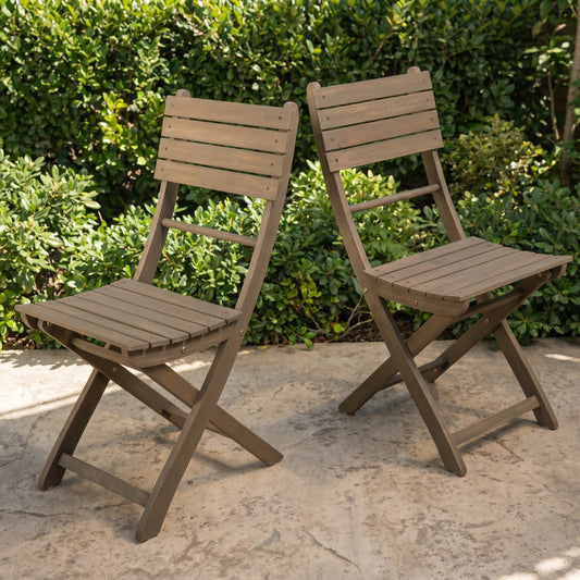Outdoor Acacia Wood Folding Dining Chair (Set of 2),Grey Foldable Chair