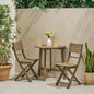 Outdoor 3pc Half-Round Folding Acacia Wood Bistro Set: Weather-Resistant, Space-Saving,Grey