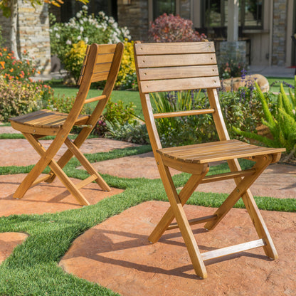 Natural Acacia Wood Folding Patio Chairs - Set of 2