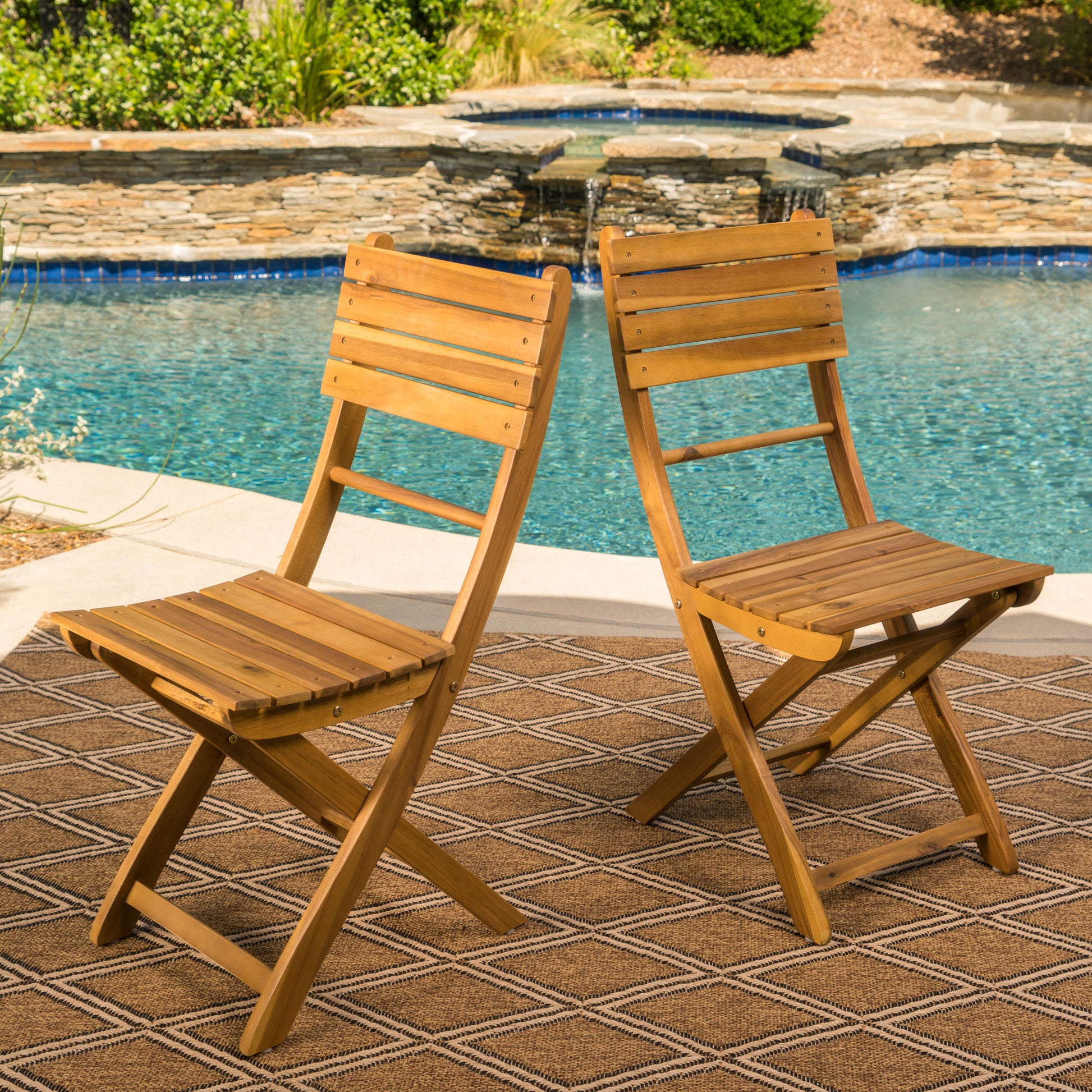 Natural Acacia Wood Folding Patio Chairs - Set of 2