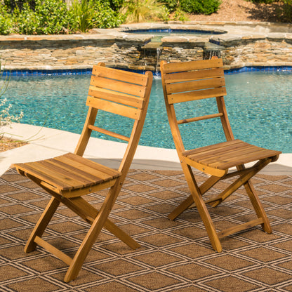 Natural Acacia Wood Folding Patio Chairs - Set of 2
