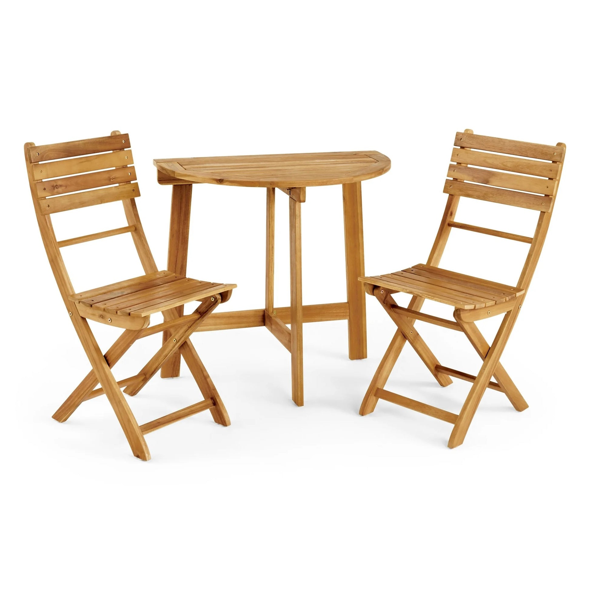Natural Acacia Wood Folding Bistro Set - 3 Piece Outdoor Patio Table