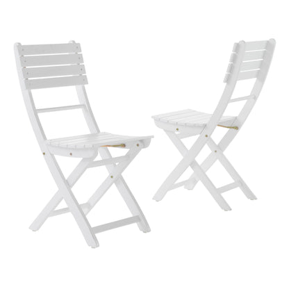 White Acacia Wood Folding Patio Chairs - Set of 2