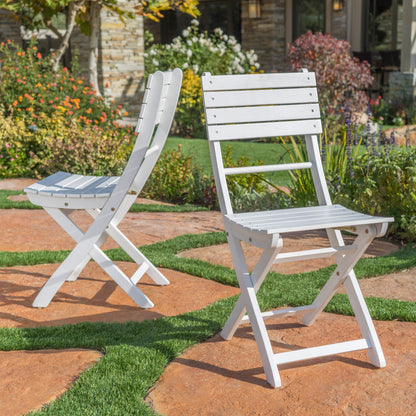 White Acacia Wood Folding Patio Chairs - Set of 2