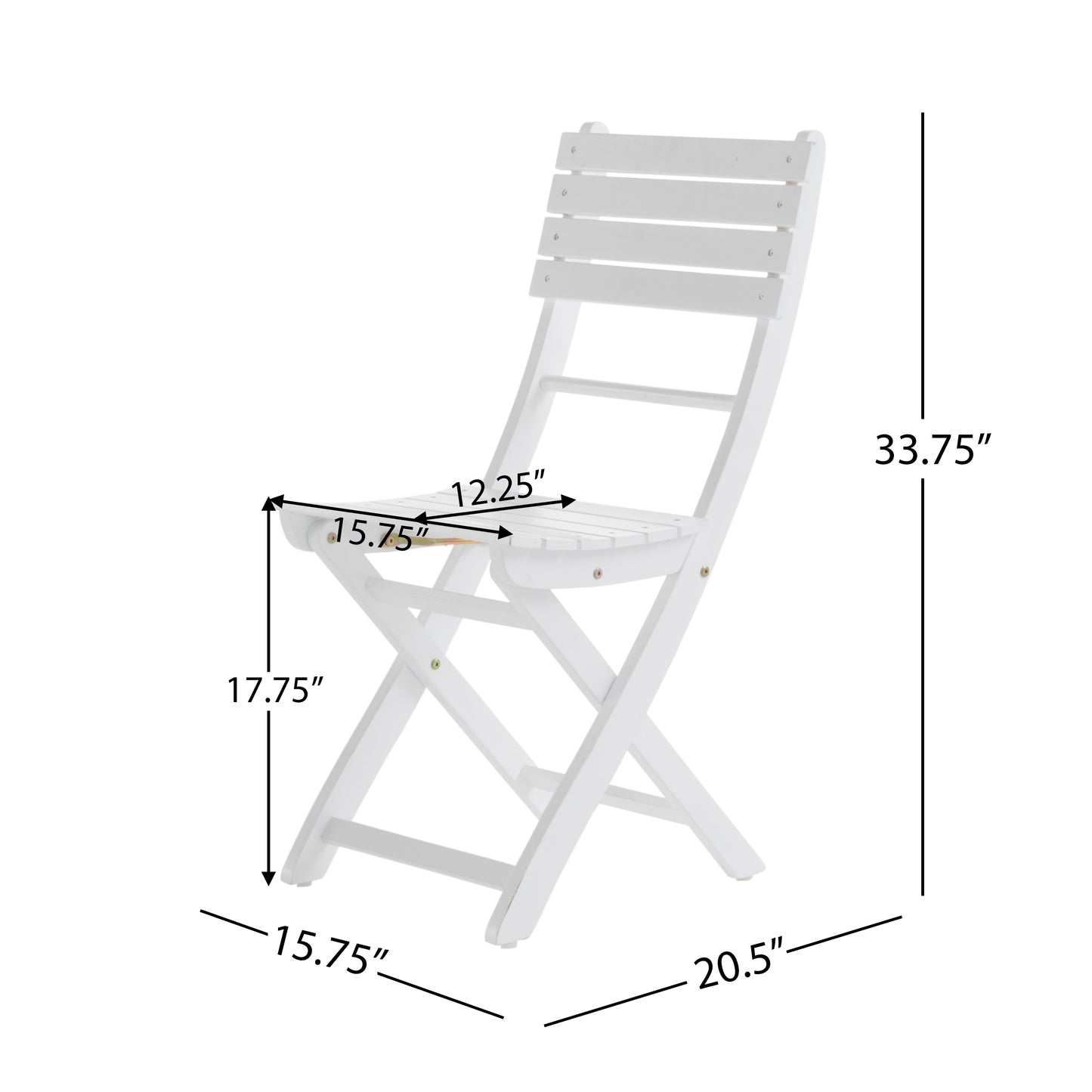 White Acacia Wood Folding Patio Chairs - Set of 2