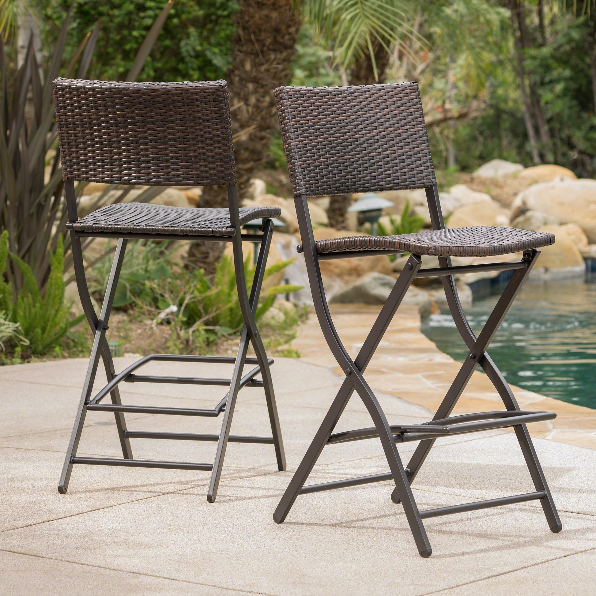 Brown Multi Outdoor Wicker Barstools - Set of 2
