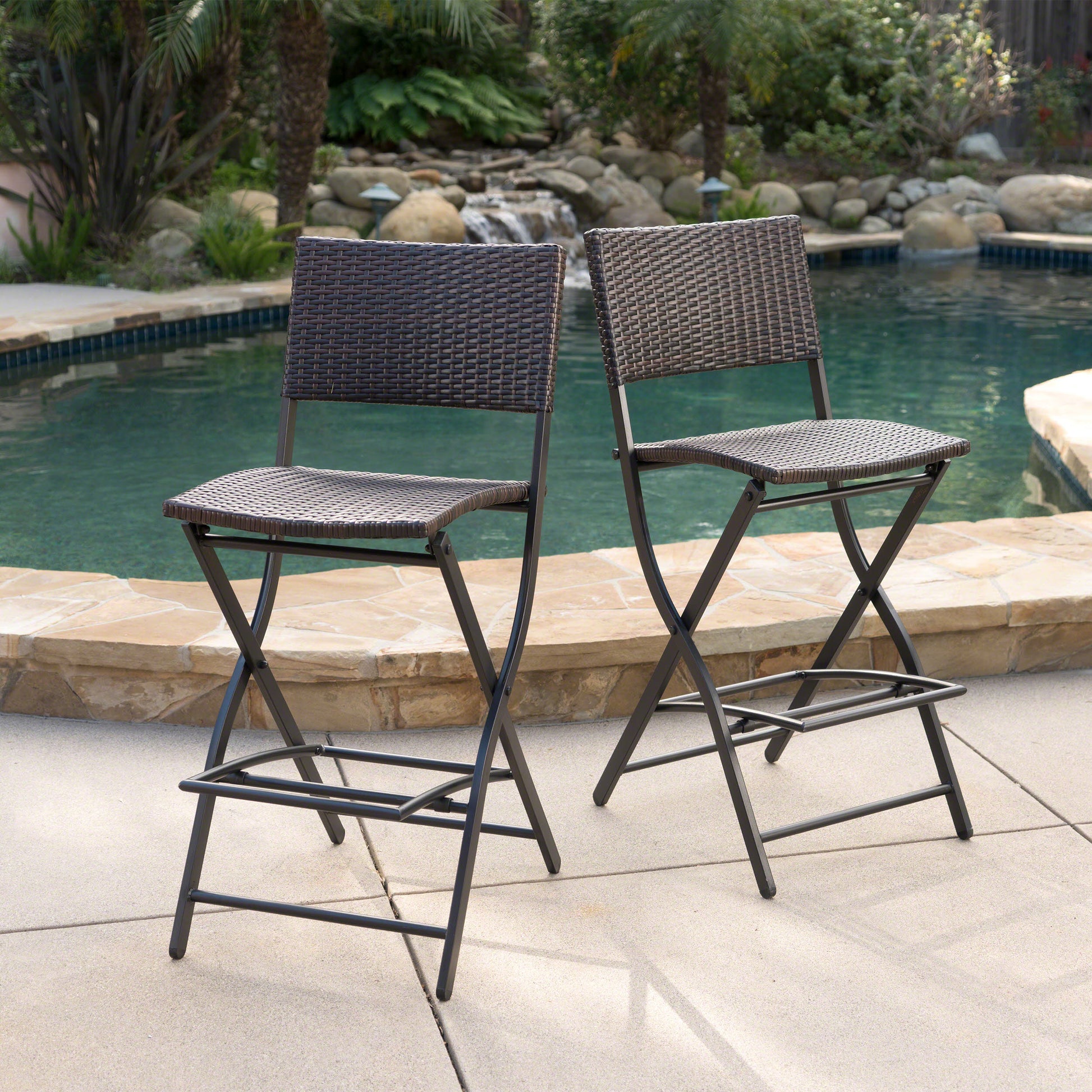 Brown Multi Outdoor Wicker Barstools - Set of 2