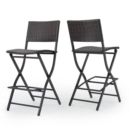 Brown Multi Outdoor Wicker Barstools - Set of 2