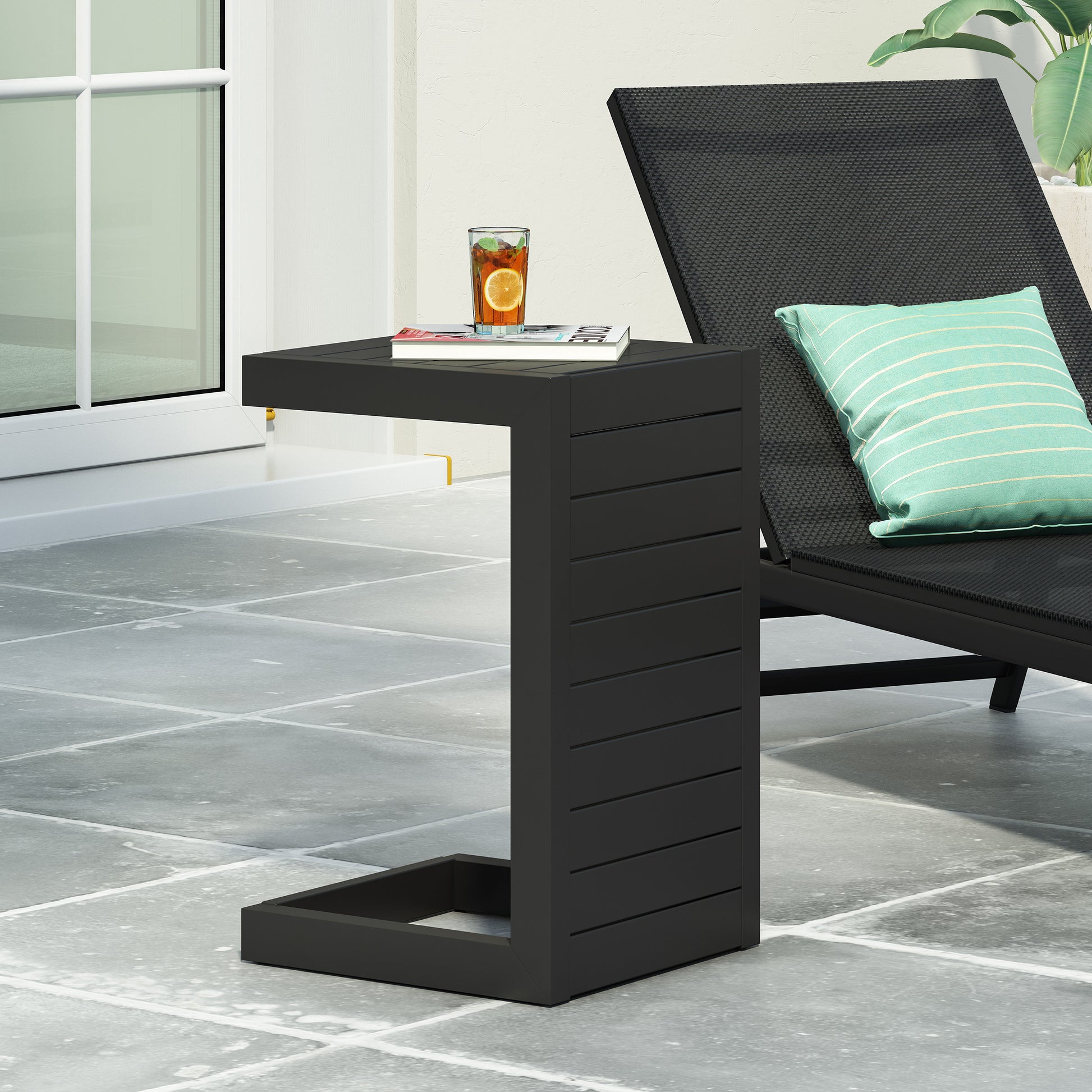 CAPE CORAL ALU C-SHAPED TABLE BLACK