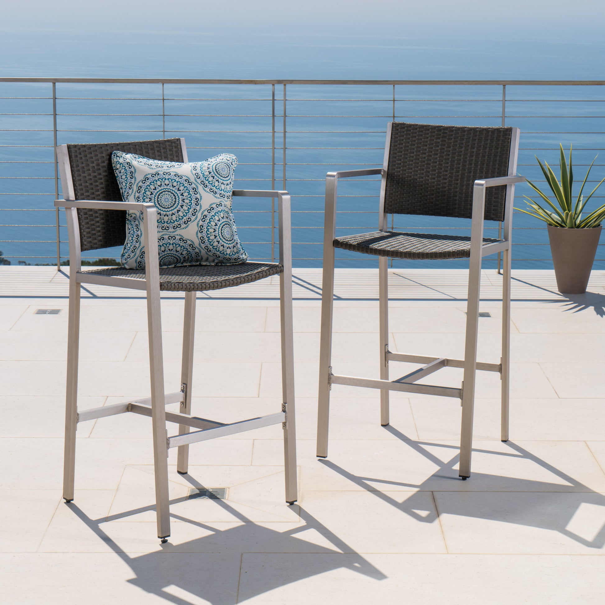 Silver Grey Aluminum Patio Barstools Set of 2