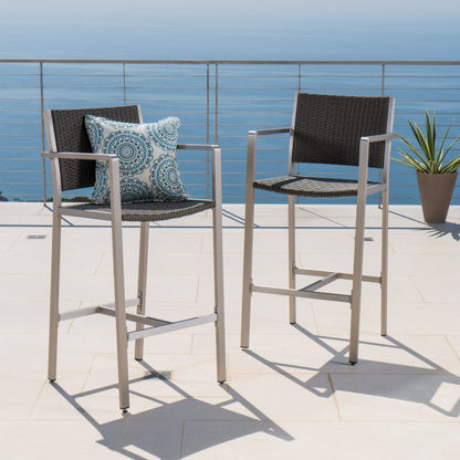 Silver Grey Aluminum Patio Barstools Set of 2