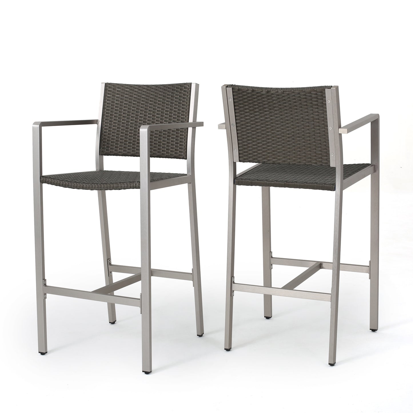 Silver Grey Aluminum Patio Barstools Set of 2