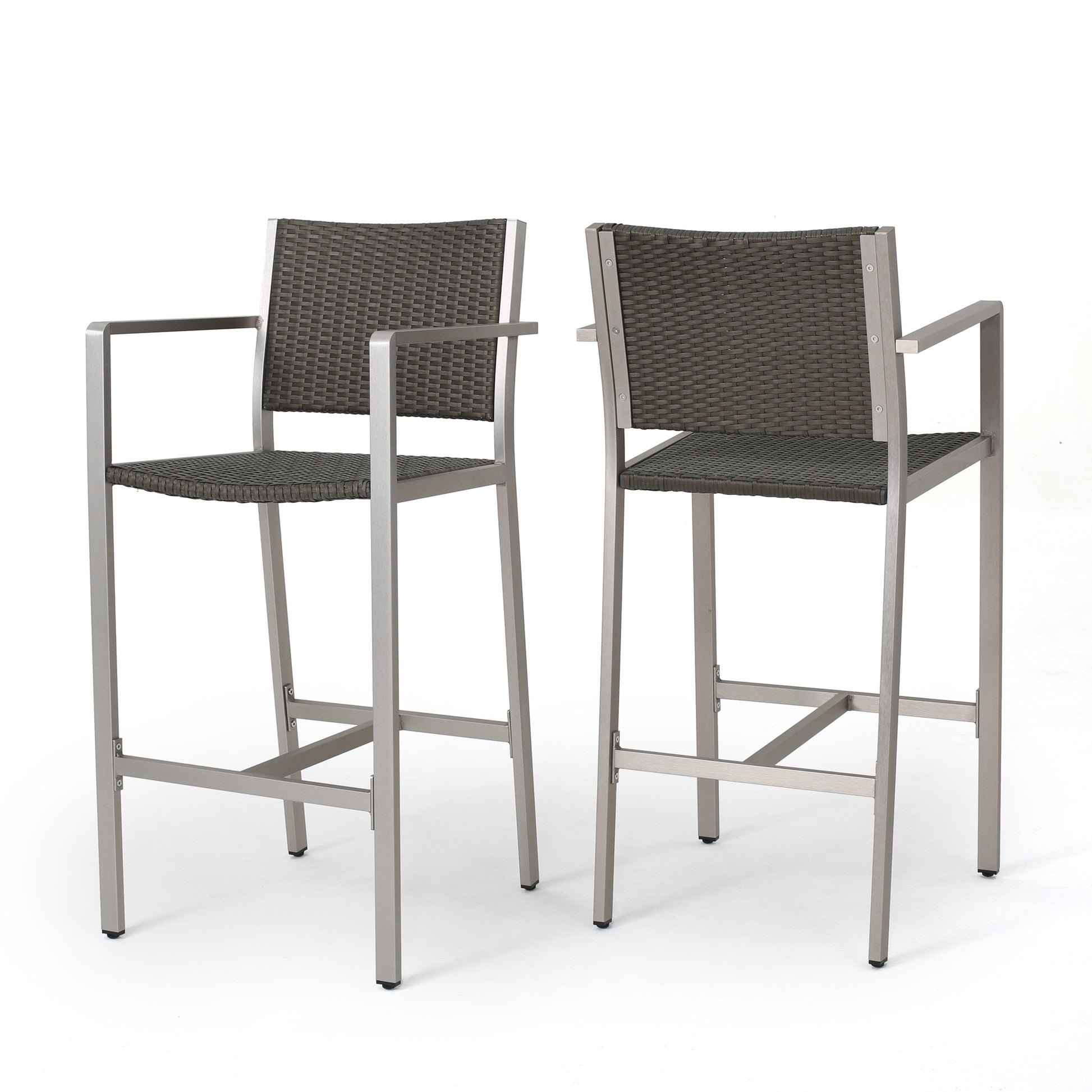 Silver Grey Aluminum Patio Barstools Set of 2
