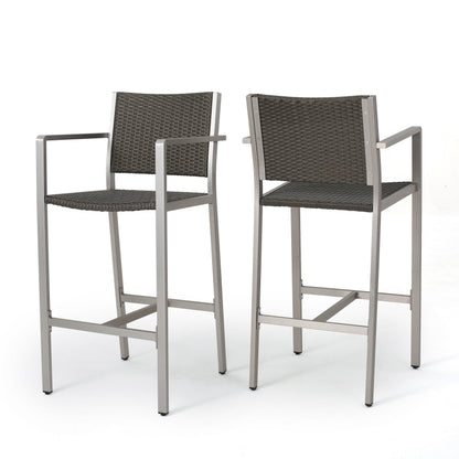 Silver Grey Aluminum Patio Barstools Set of 2