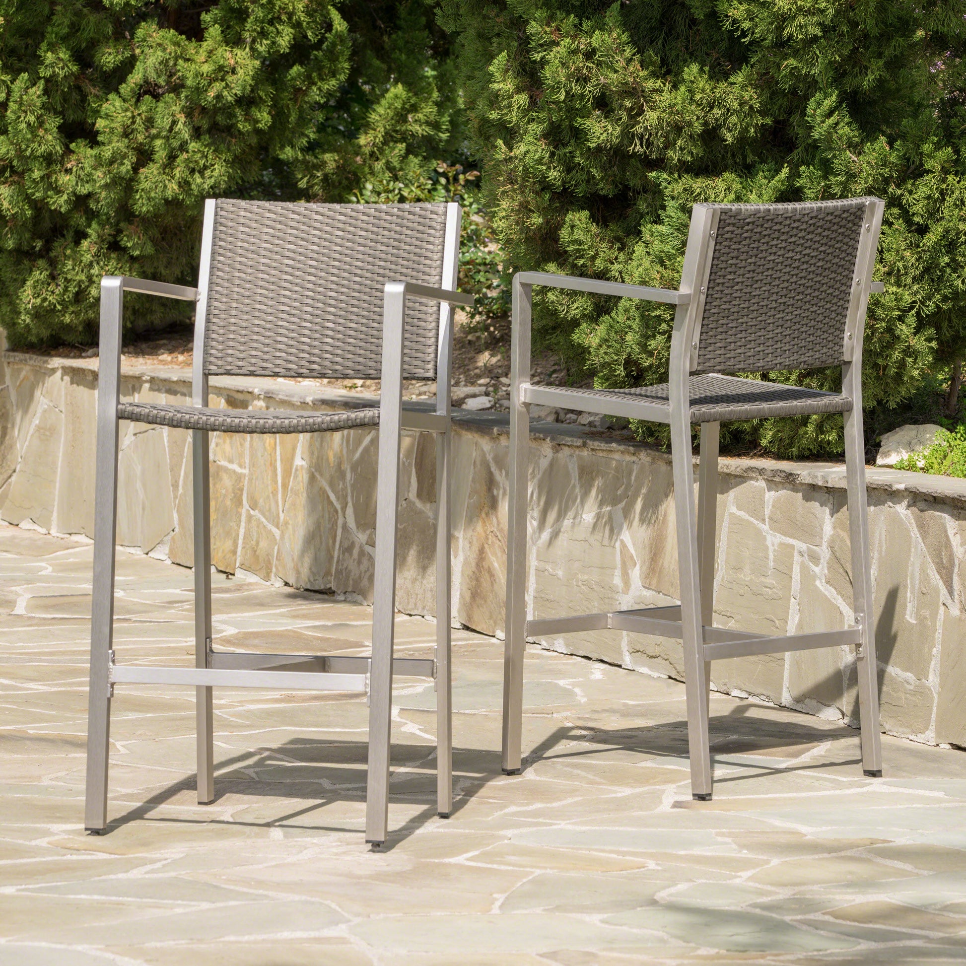 Silver Grey Aluminum Patio Barstools Set of 2