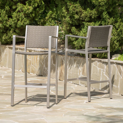 Silver Grey Aluminum Patio Barstools Set of 2
