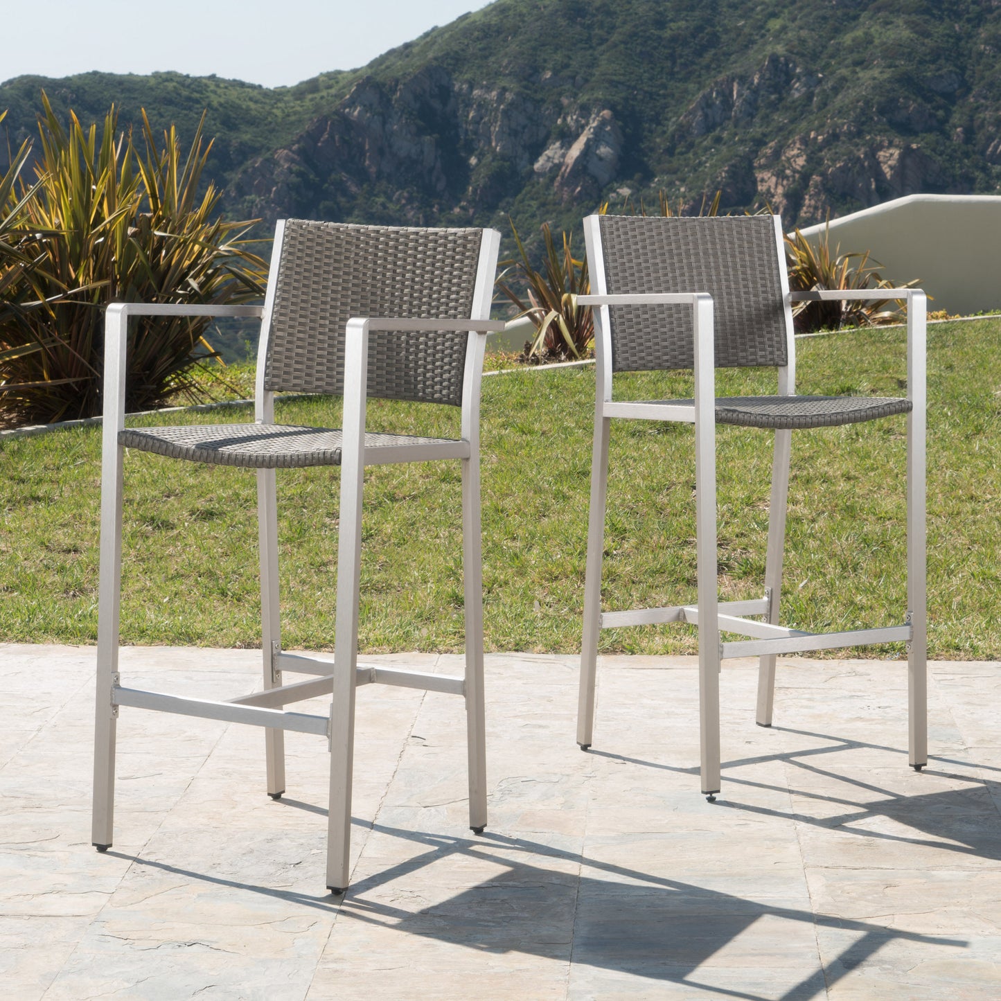 Silver Grey Aluminum Patio Barstools Set of 2