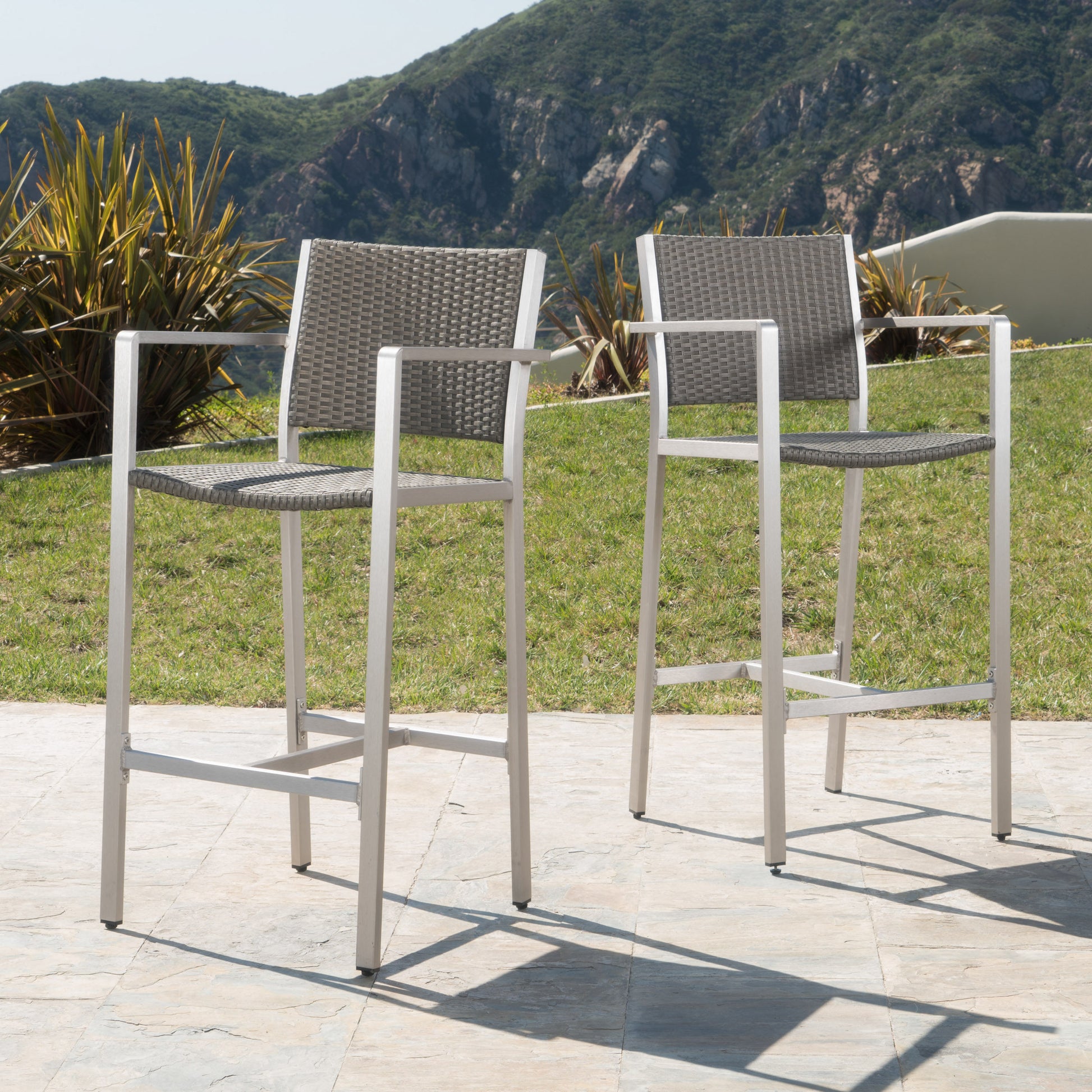 Silver Grey Aluminum Patio Barstools Set of 2
