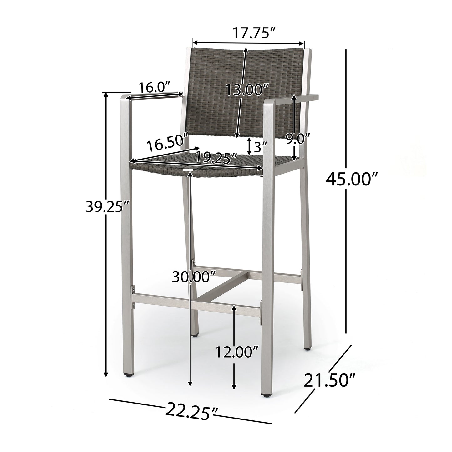 Silver Grey Aluminum Patio Barstools Set of 2