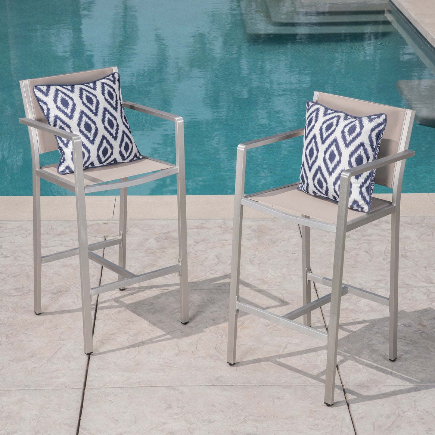 2 Person Silver Aluminum Patio Barstool Set