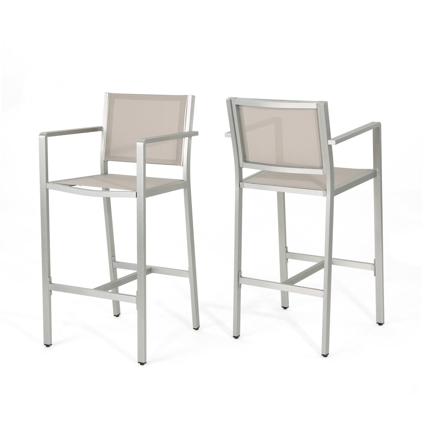 2 Person Silver Aluminum Patio Barstool Set