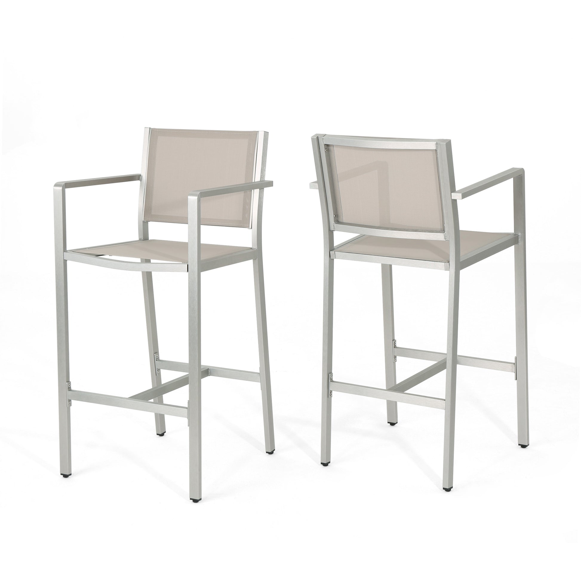 2 Person Silver Aluminum Patio Barstool Set
