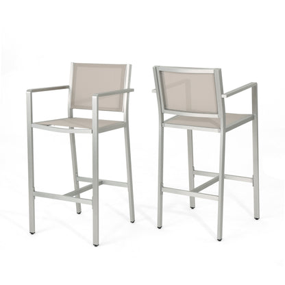 2 Person Silver Aluminum Patio Barstool Set