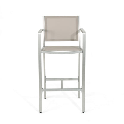 2 Person Silver Aluminum Patio Barstool Set