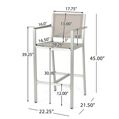 2 Person Silver Aluminum Patio Barstool Set