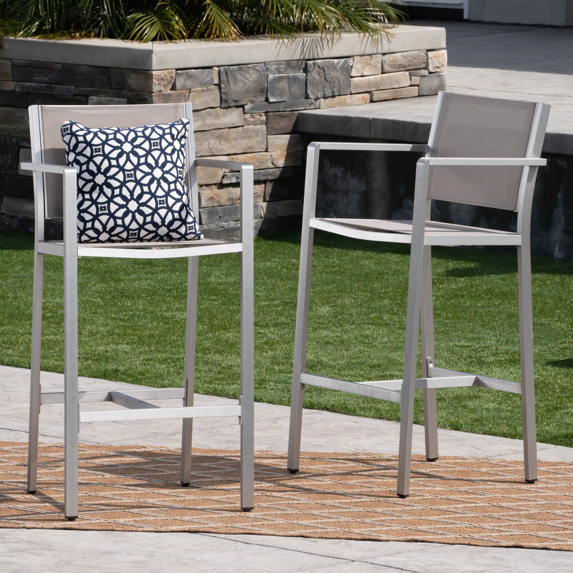 2 Person Silver Aluminum Patio Barstool Set