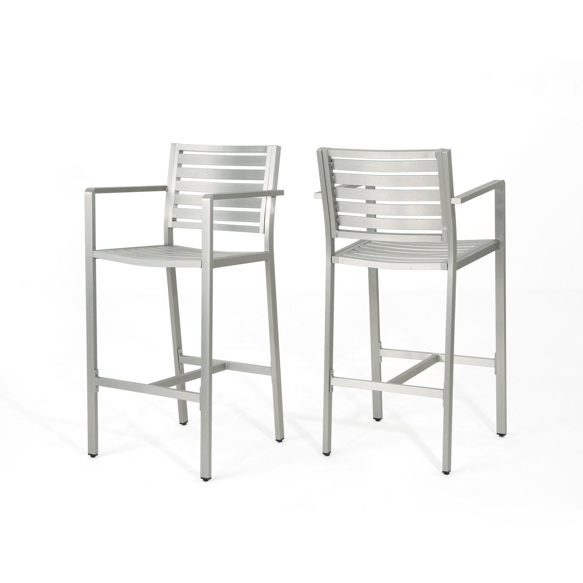 Silver 2-Person Aluminum Patio Barstool Set