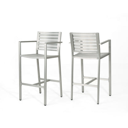 Silver 2-Person Aluminum Patio Barstool Set